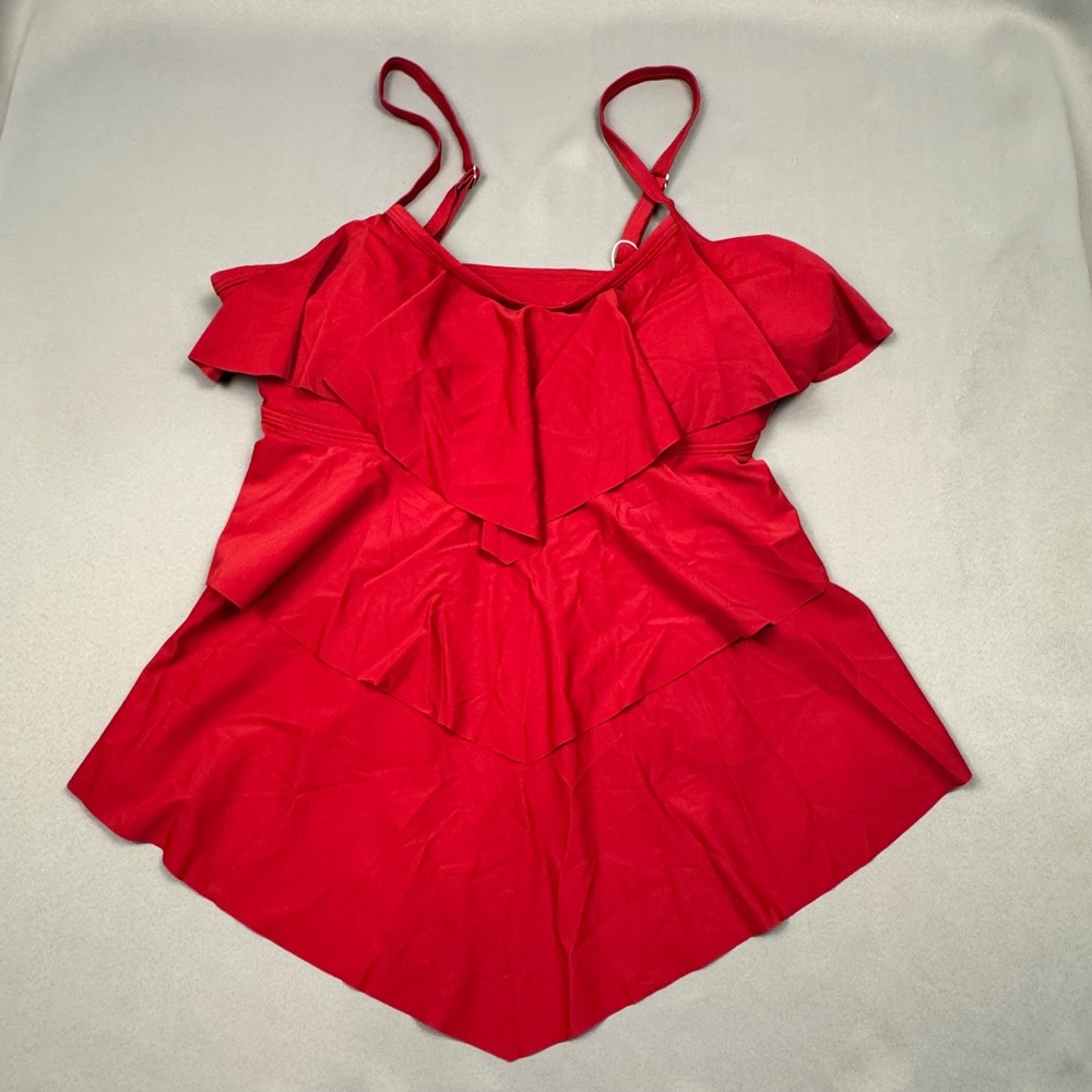 B2PRITY Red Tankini Swim Top Womens 2XL Ruffle Tiered Handkerchief Hem NWT